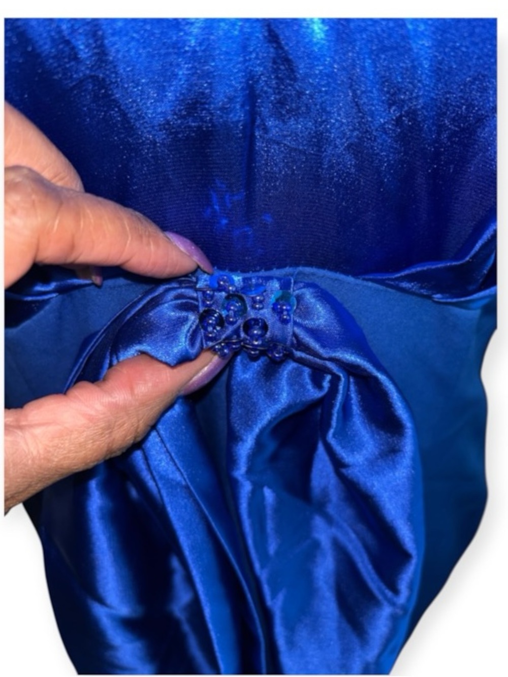 Royal Blue Satin Maxi Dress w/ Tie Front, P2P:21”, L:62”, NWT - Picture 5 of 10
